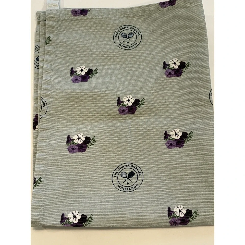 Wimbledon Championships Tea Towel Purple Floral Sage Green 100% Cotton